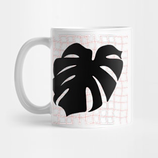 Monstera Deliciosa Leaf on Grid - Black on pastel blush pink Mug